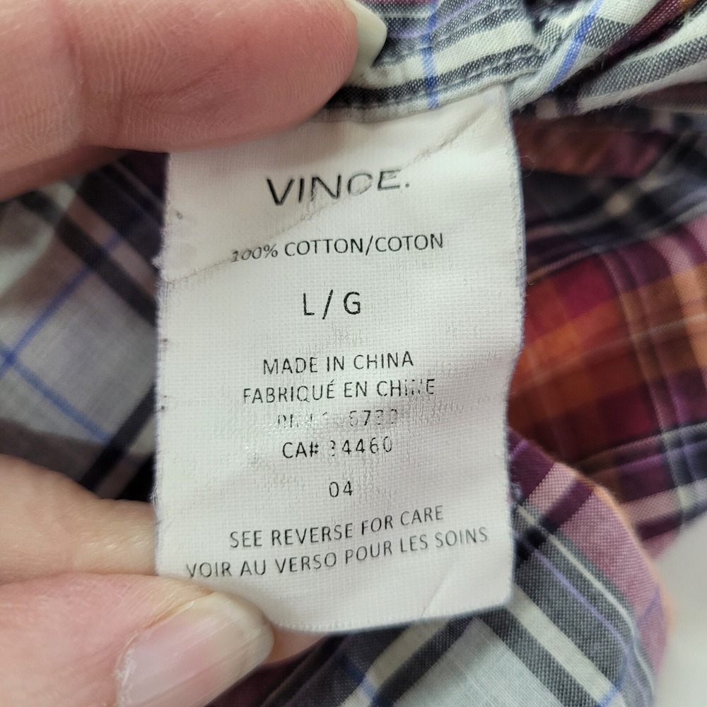 Vince Shirt Mens‎ L Orange Plaid Cotton Lightweight Long Sleeve Casual Office - Picture 5 of 11
